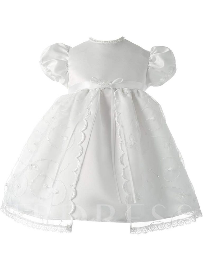 Short Sleeves Lace Edge Baby Girl's Christening Gown