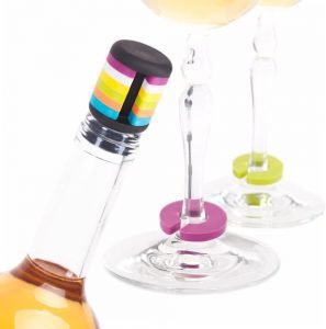 Avina Wine Stopper And Glass Marker Charm Set - Resealable Rubber Preserver Cork