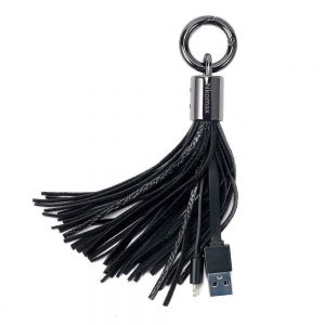 USB Leather Tassel Keychain with 7-Inch 2.4 Amp Lightning ChargeSync Cable for iPhone