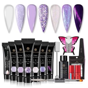 Best Nail Thickening Solution  - Saviland Poly Nails Gel Kit - Glitter and Cat Eye Poly Purple Nail Extension Gel