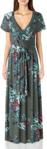 Kranda Womens Summer Short Sleeve Faux Wrap V Neck Floral/Solid Maxi Long Dress